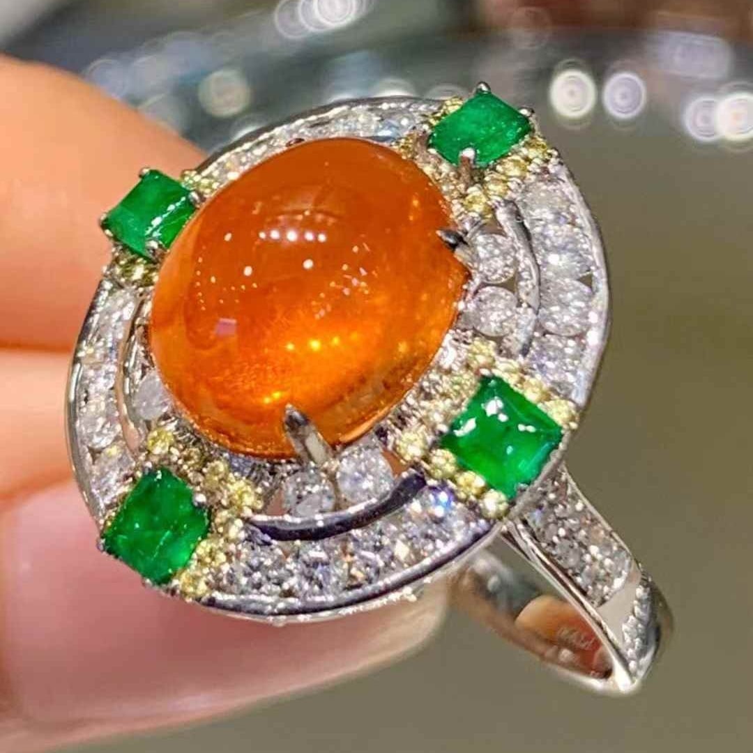 14k Gold 6.28 Ct Natural Spessartine & Diamond Ring - 3