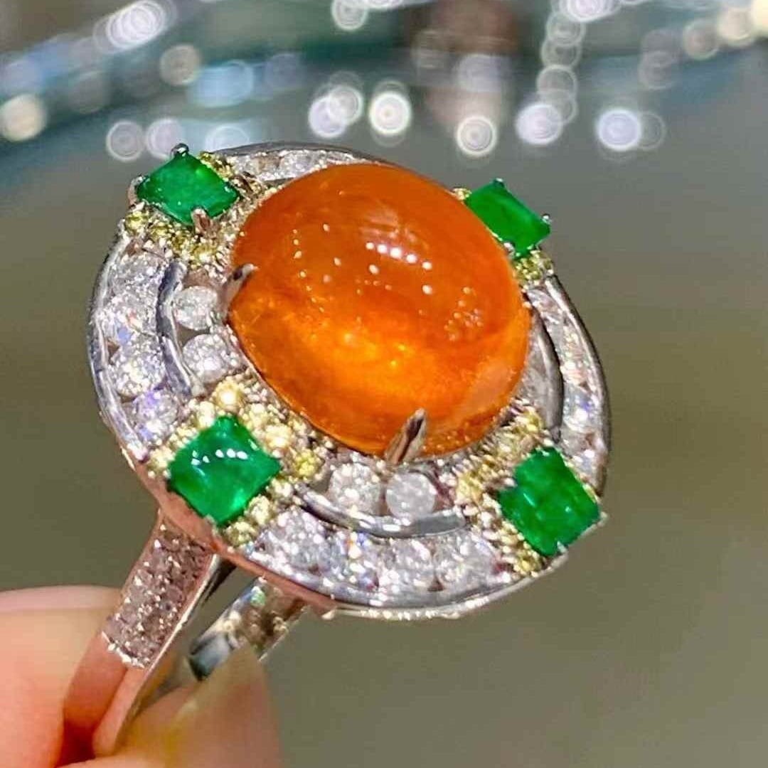 14k Gold 6.28 Ct Natural Spessartine & Diamond Ring - 4