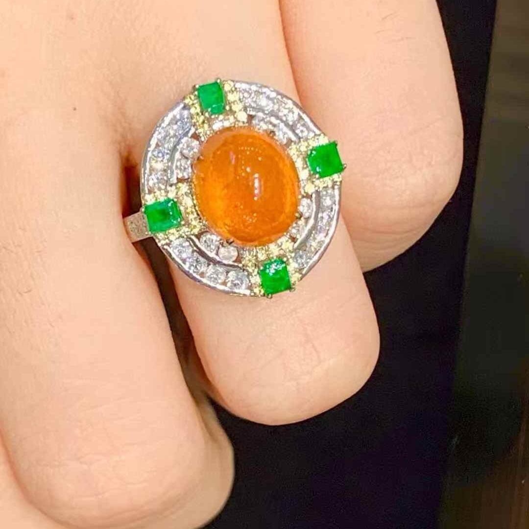 14k Gold 6.28 Ct Natural Spessartine & Diamond Ring - 5