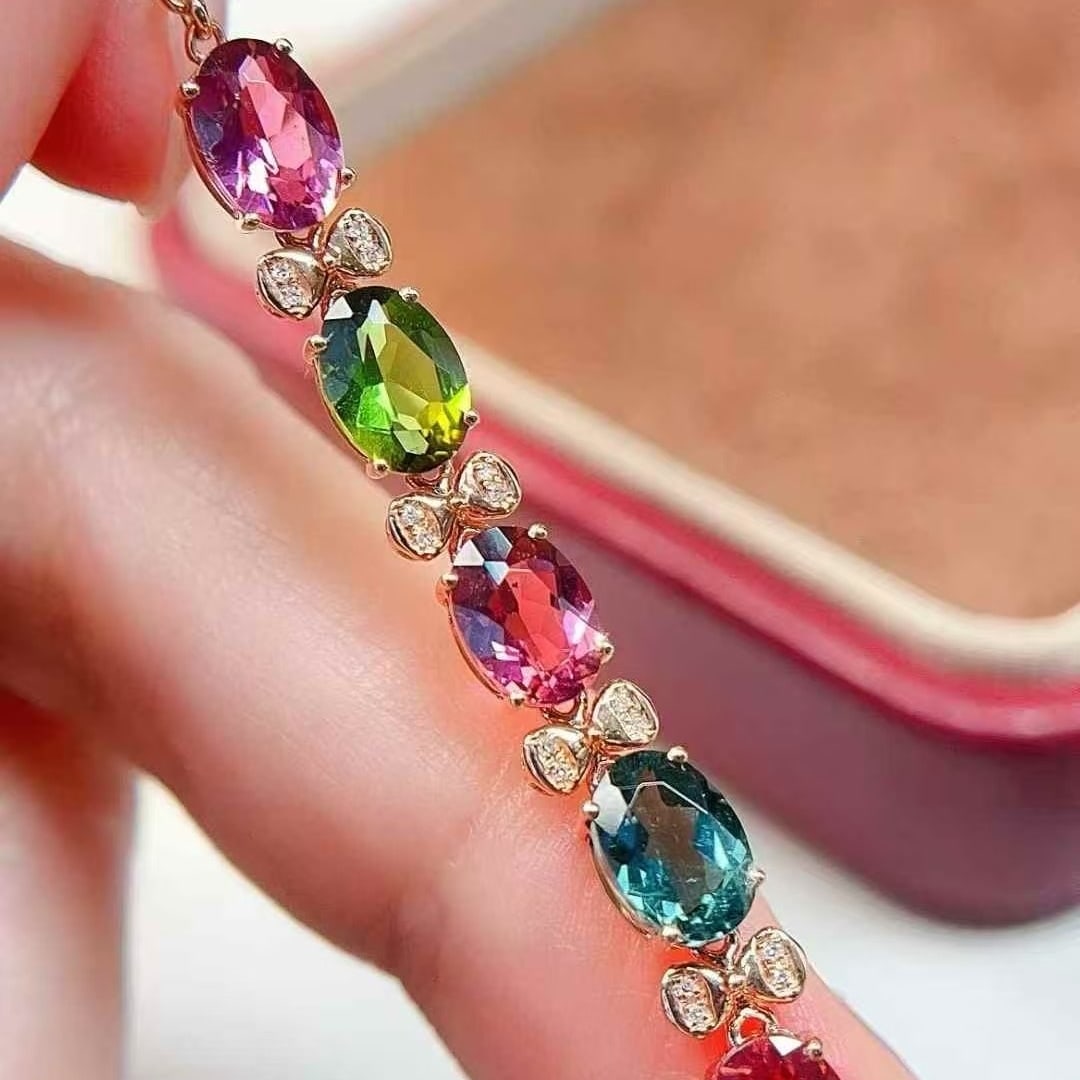 14k Gold 5 Ct Natural Tourmaline & Diamond Bracelet - 3