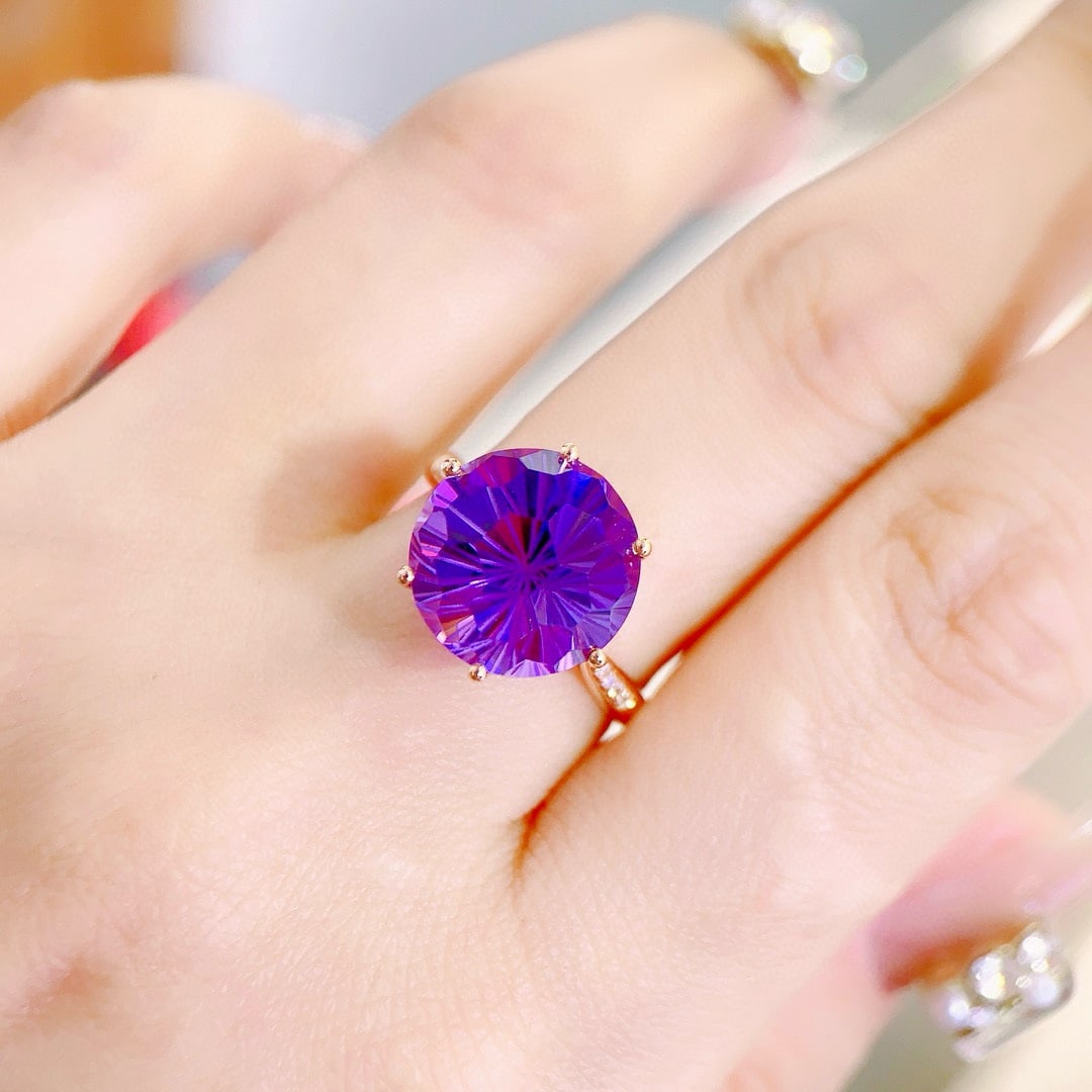 14k Gold 6.76 Ctw Natural Amethyst & Diamond Ring - 4