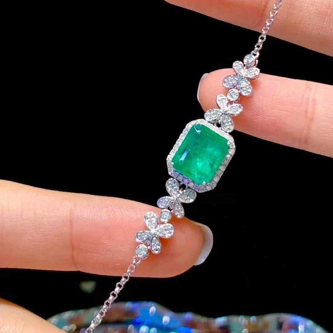 14k Gold 2.6 Ct Natural Emerald & Diamond Bracelet - 2