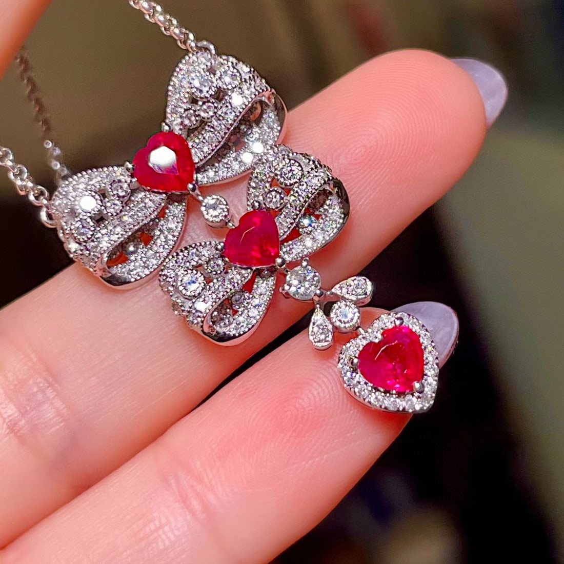 14k Gold 2.16 Ctw Natural Ruby & Diamond Necklace - 2