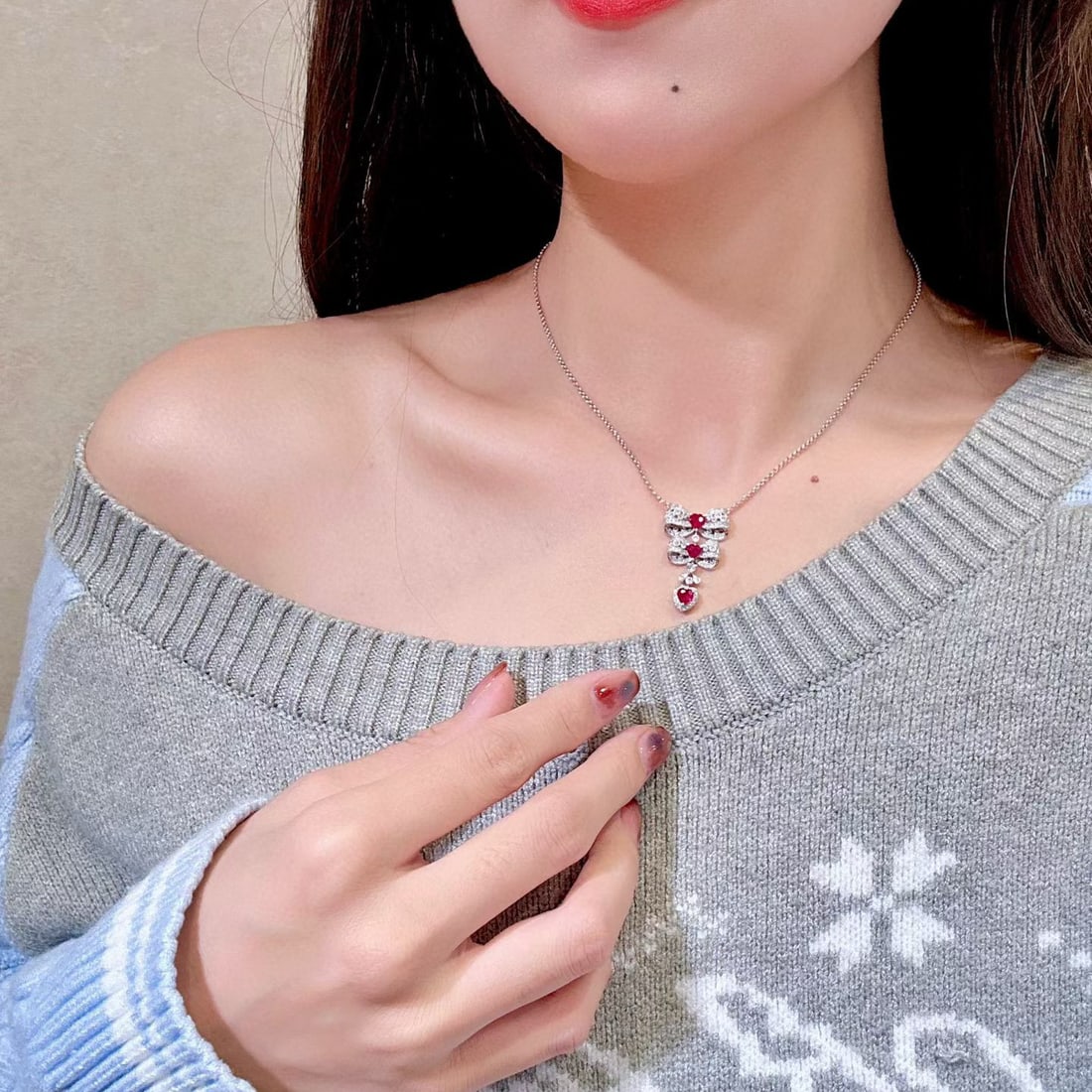 14k Gold 2.16 Ctw Natural Ruby & Diamond Necklace - 4