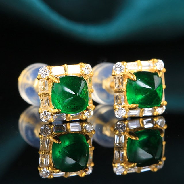 14k Gold 1.43 Ctw Vivid Green Natural Emerald & Diamond Earrings - 2