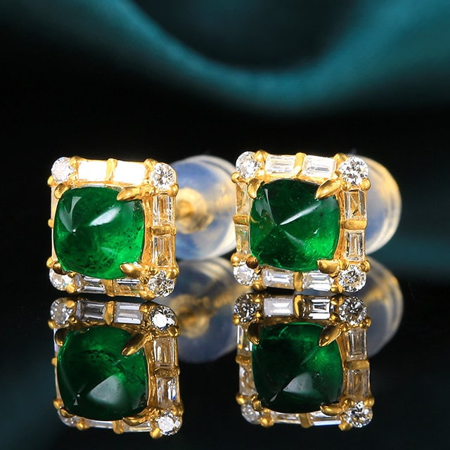 14k Gold 1.43 Ctw Vivid Green Natural Emerald & Diamond Earrings - 3