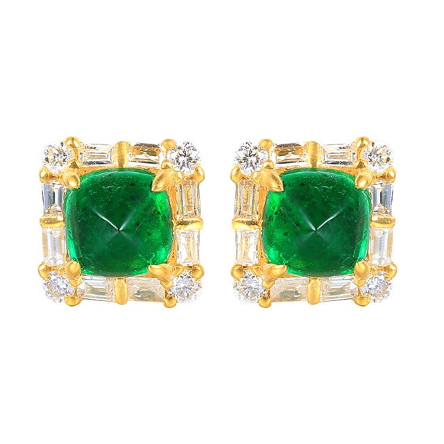 14k Gold 1.43 Ctw Vivid Green Natural Emerald & Diamond Earrings - 5