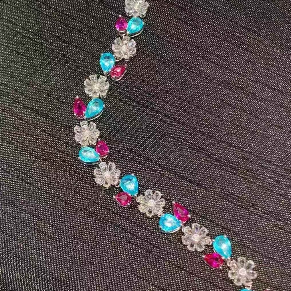 14k Gold 9.3 Ct Natural Paraiba Tourmaline & Ruby Bracelet - 5