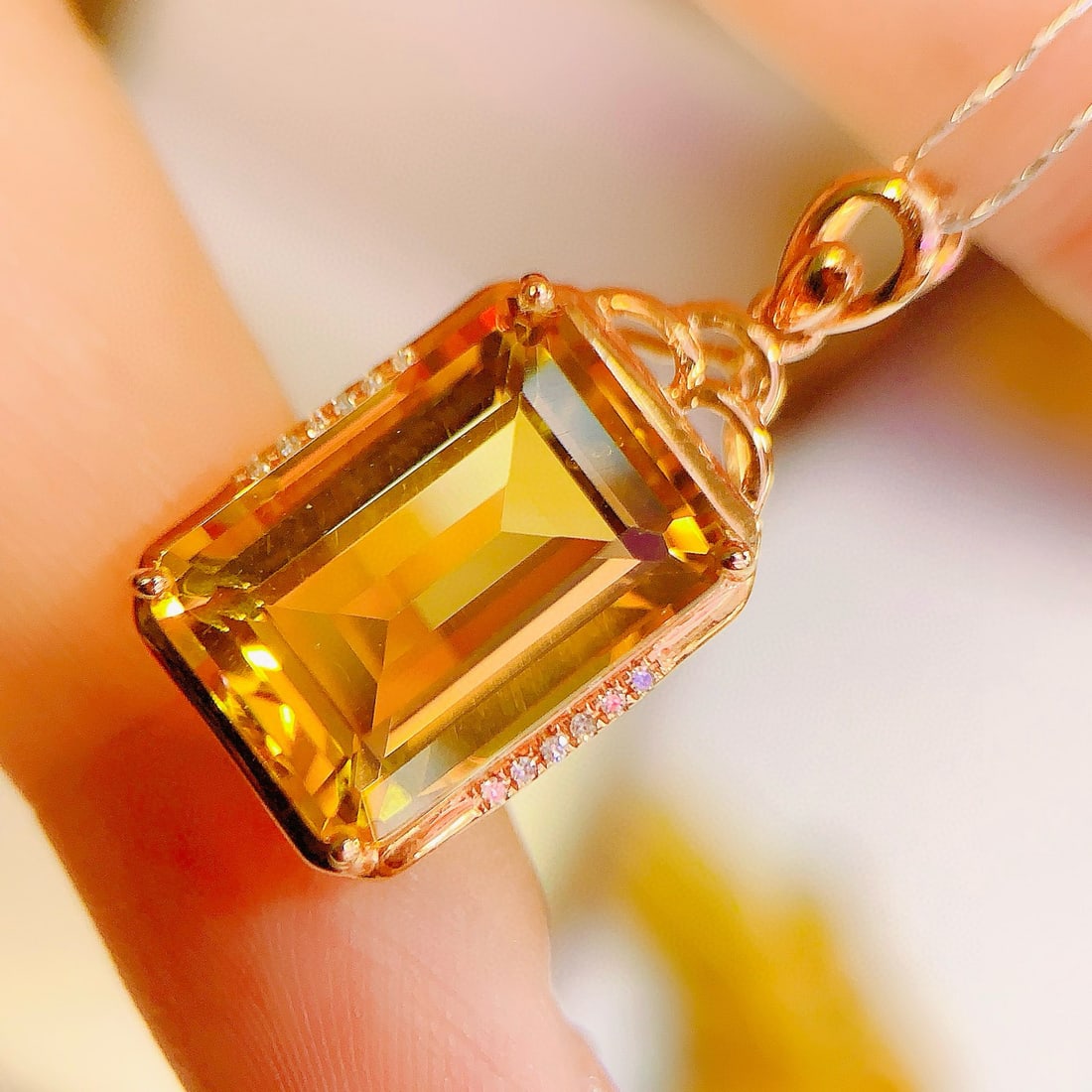 14k Gold 7.93 Ctw Natural Citrine & Diamond Pendant( Without Chain ) - 2
