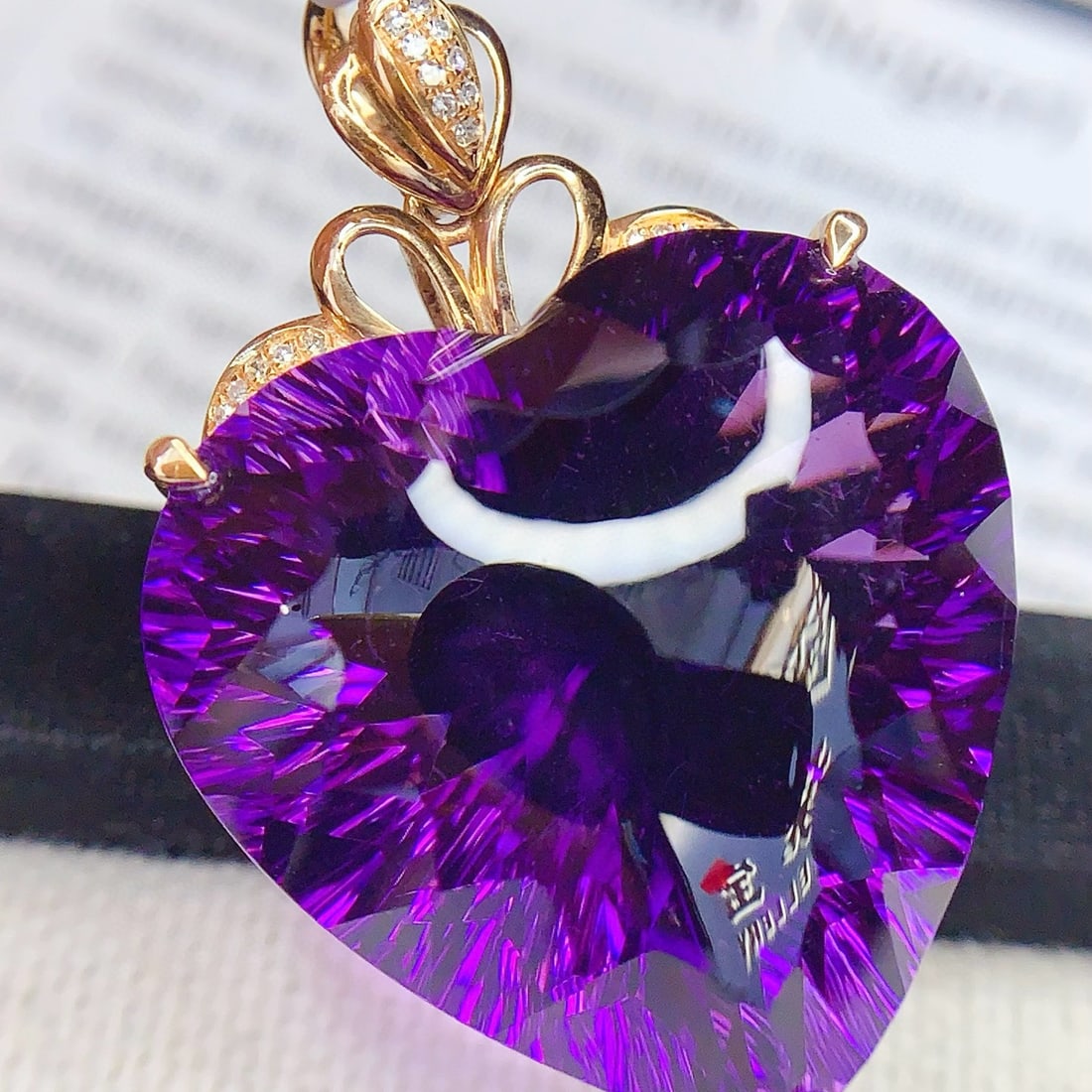 14k Gold 44.7 Ct Natural Amethyst & Diamond Pendant( Without Chain ) - 3