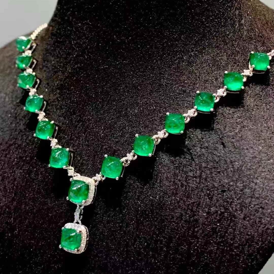 14k Gold 7.8 Ct Natural Emerald & Diamond Necklace - 2