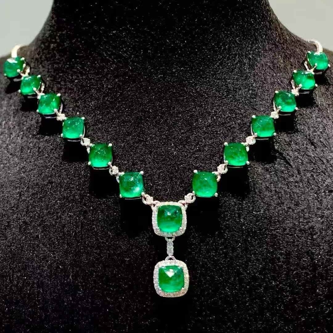 14k Gold 7.8 Ct Natural Emerald & Diamond Necklace - 3