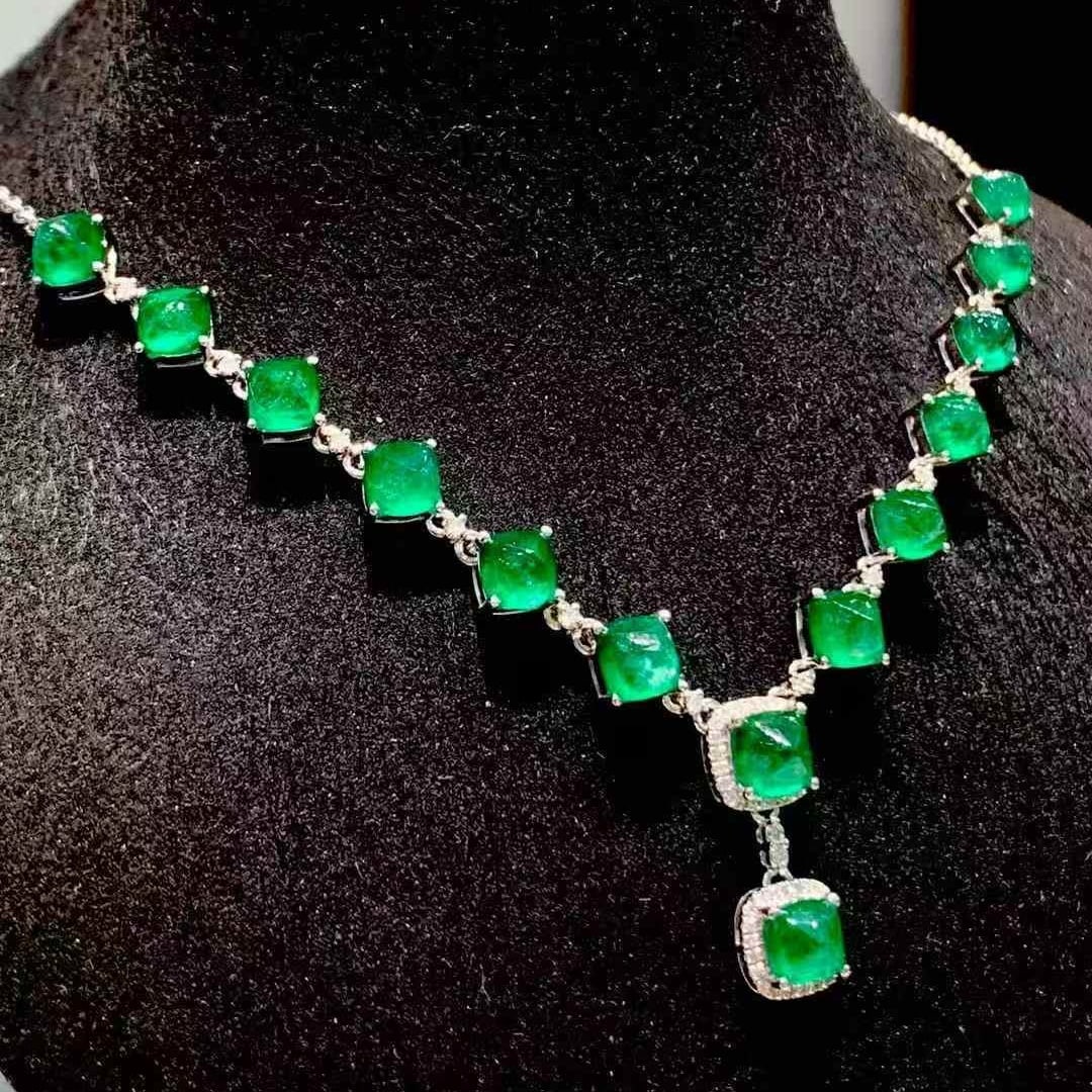 14k Gold 7.8 Ct Natural Emerald & Diamond Necklace - 6