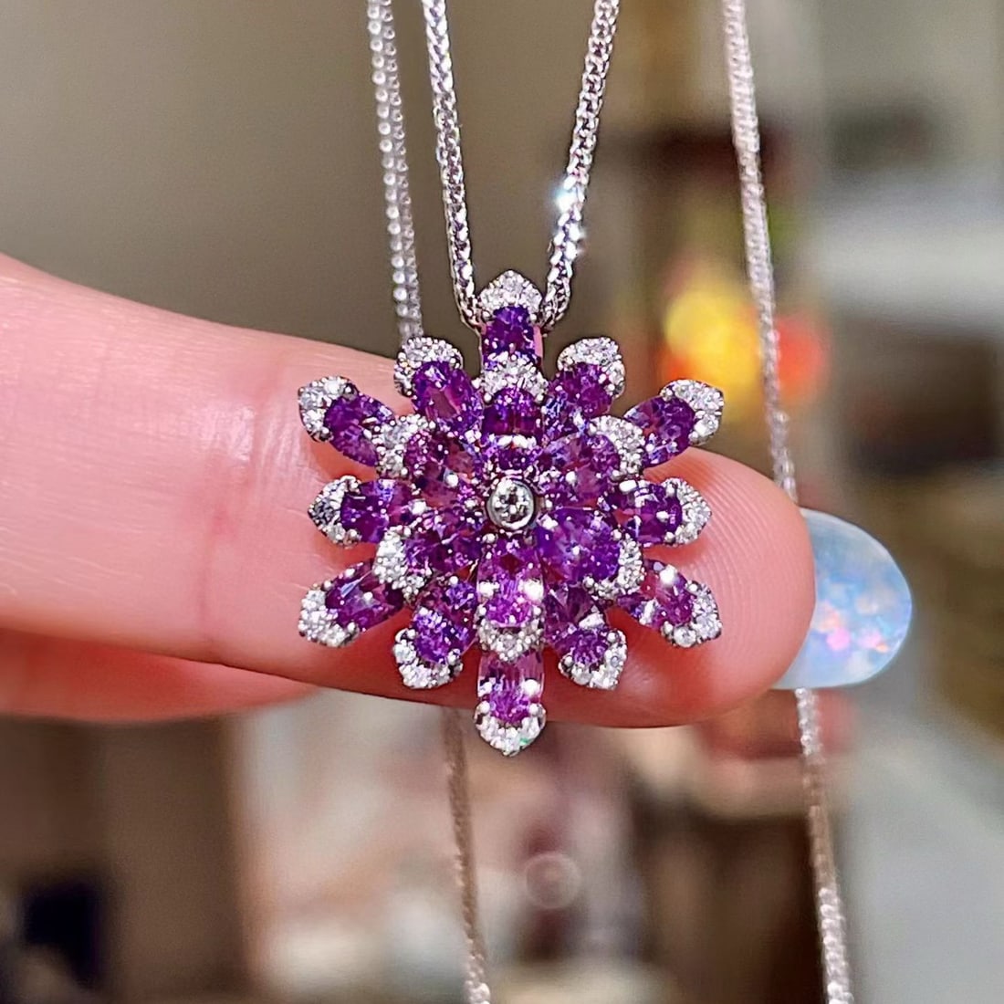 14k Gold 2.63 Ctw Natural Sapphire & Diamond Pendant( Without Chain ): Ref:231117211 // gold content:14k gold // main gemstone:sapphire // shape:oval // carat weight:2. 46ct // color:purple // treatment:natural // // adjacent gemstone 2 : diamond // shape:round //