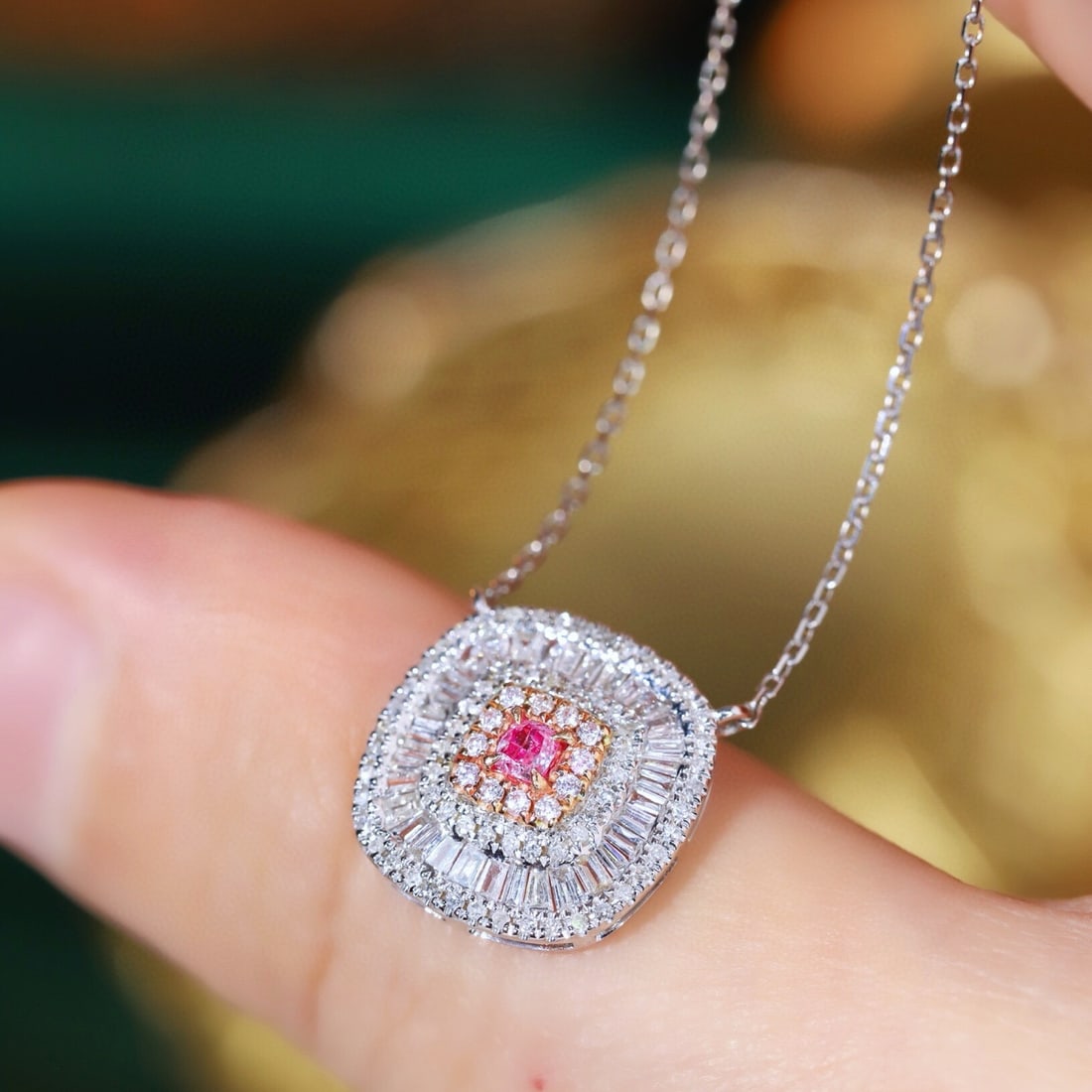 14k Gold 0.60 Ctw Natural Pink Diamond & Diamond Necklace - 2