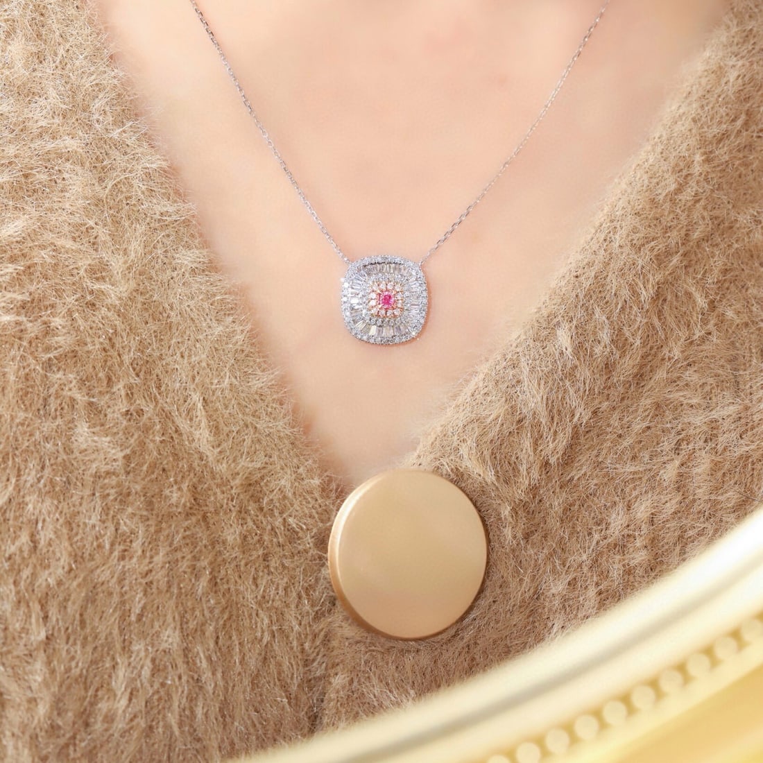 14k Gold 0.60 Ctw Natural Pink Diamond & Diamond Necklace - 3