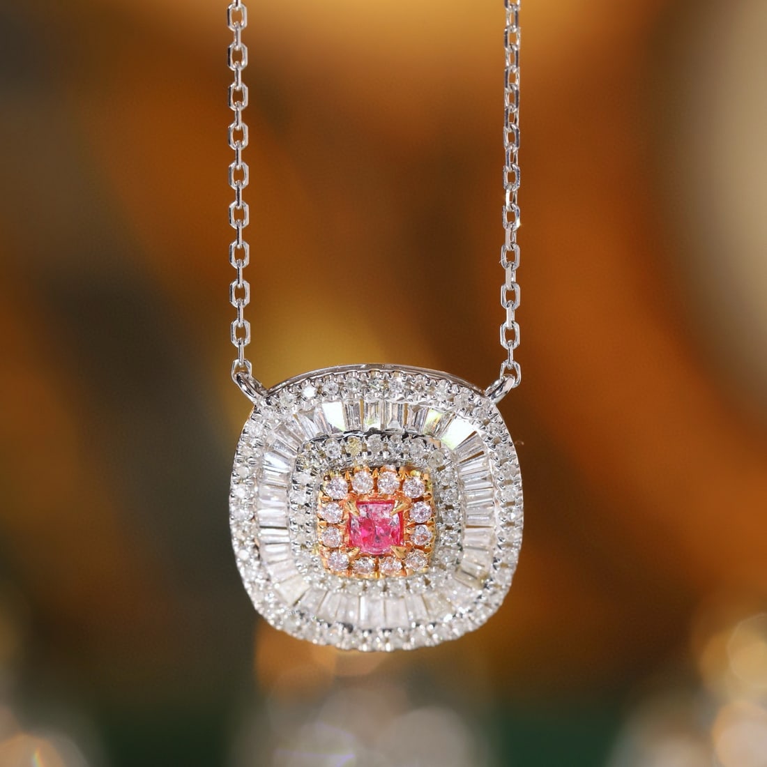 14k Gold 0.60 Ctw Natural Pink Diamond & Diamond Necklace - 4