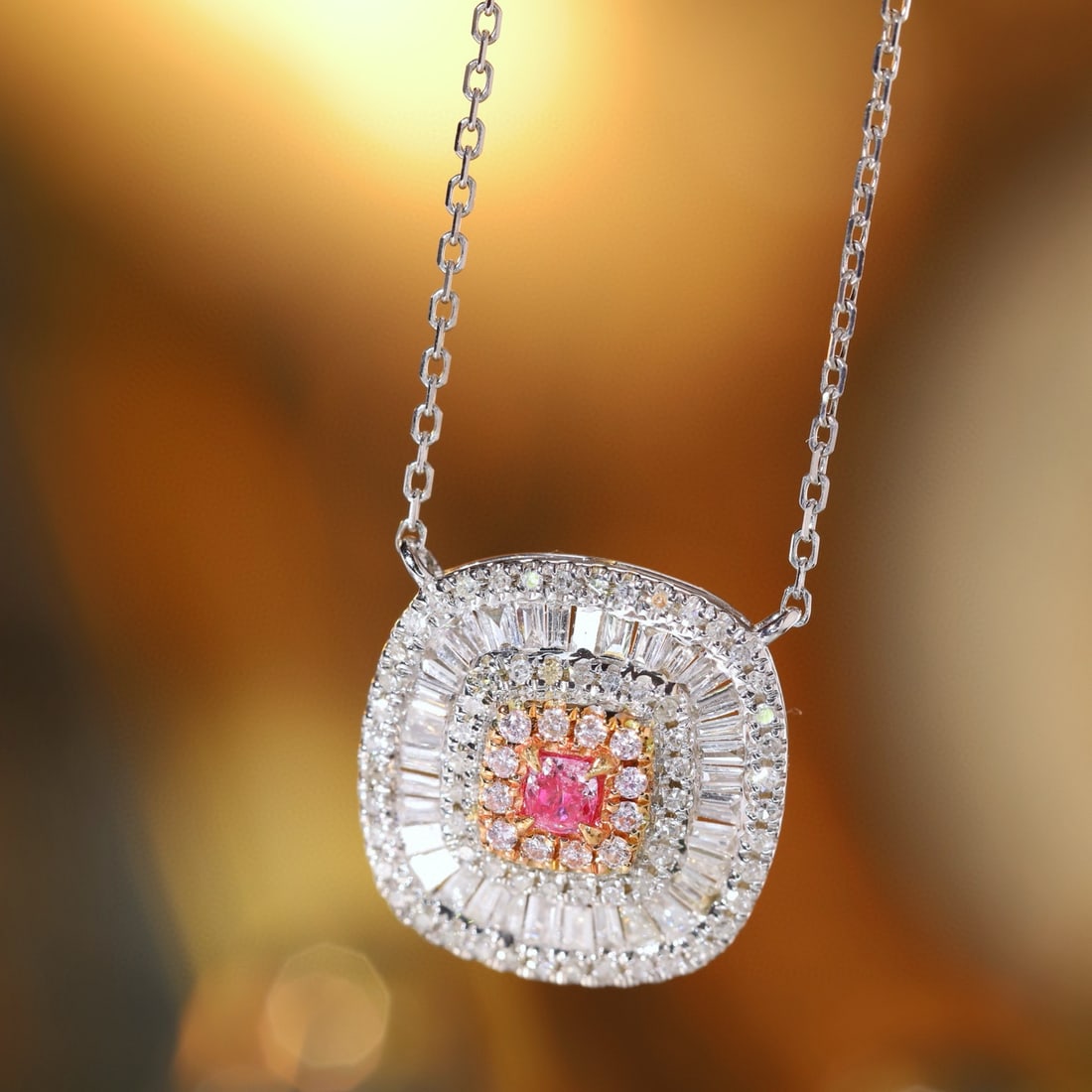 14k Gold 0.60 Ctw Natural Pink Diamond & Diamond Necklace - 7