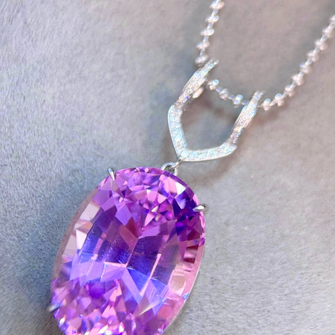 14k Gold 38.35 Ctw Natural Kunzite & Diamond Pendant( Without Chain ) - 4