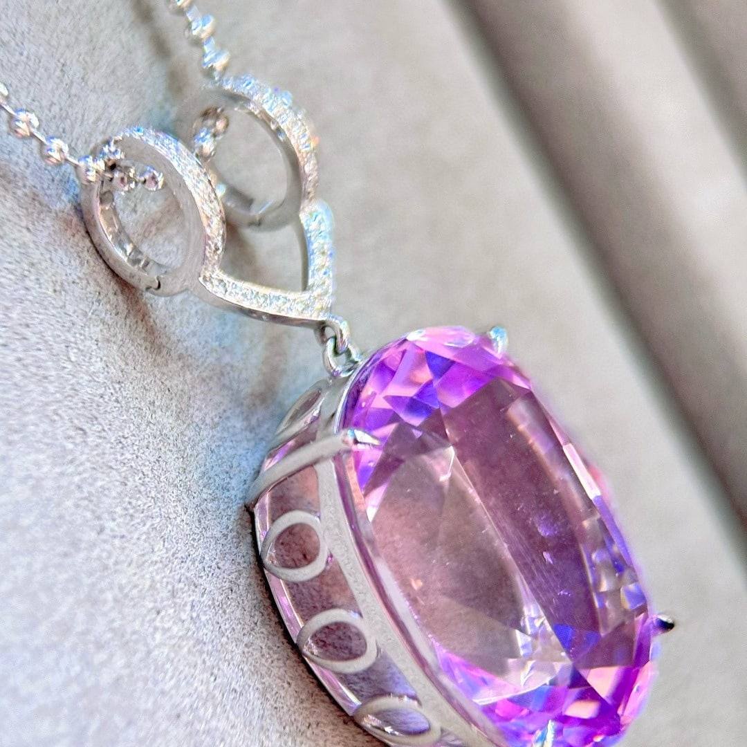 14k Gold 38.35 Ctw Natural Kunzite & Diamond Pendant( Without Chain ) - 5