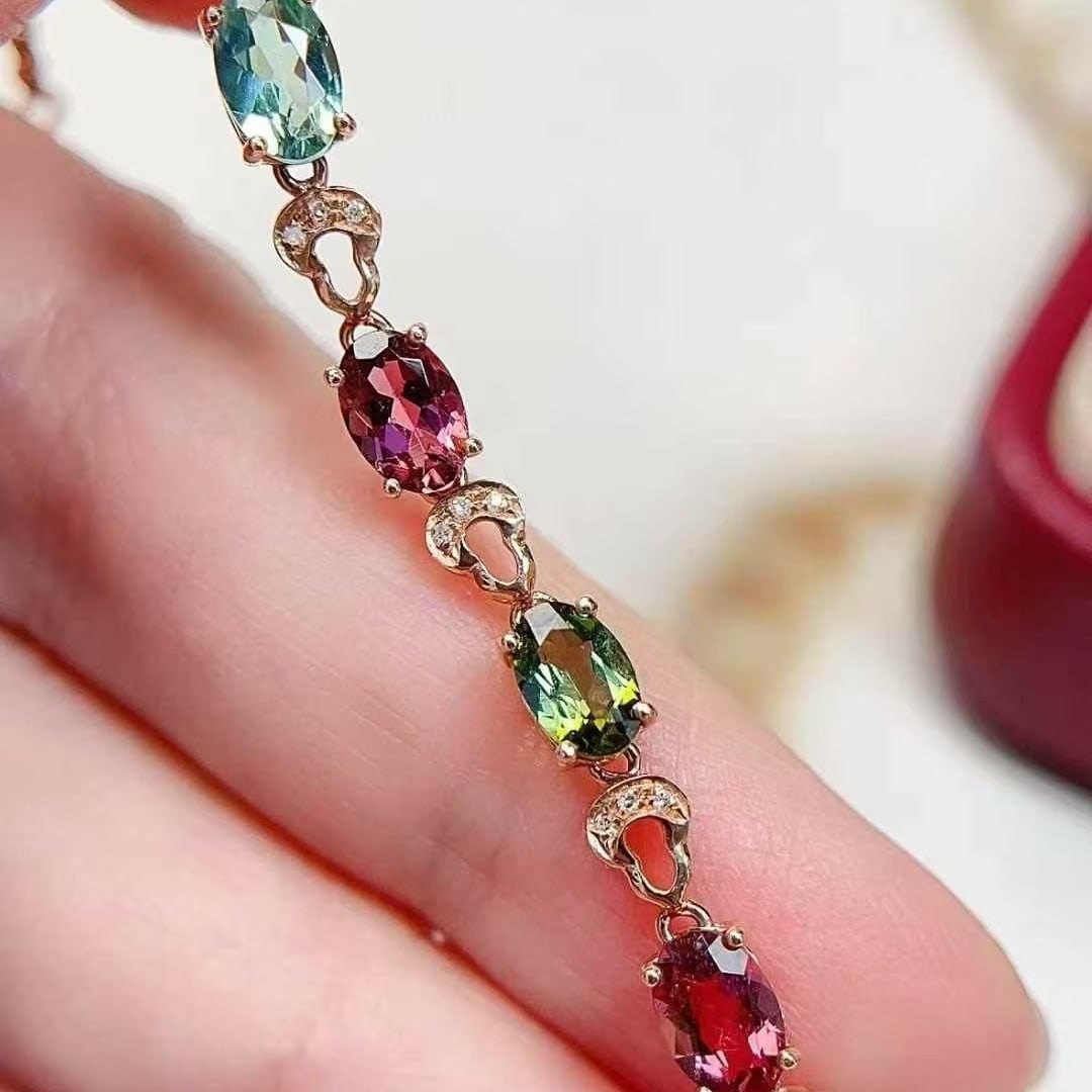 14k Gold 3 Ct Natural Tourmaline & Diamond Bracelet - 5