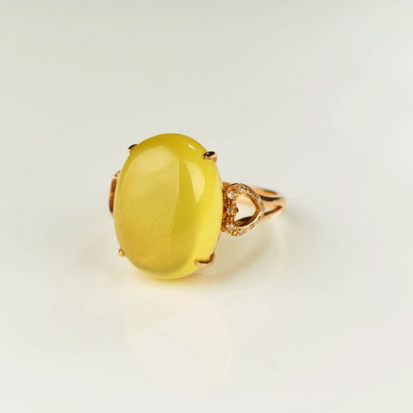 14k Gold 11.8 Ct Natural Prehnite & Diamond Ring - 6