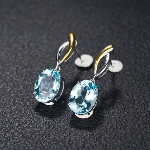 14k Gold 5.8 Ct Natural Aquamarine Earrings - 6