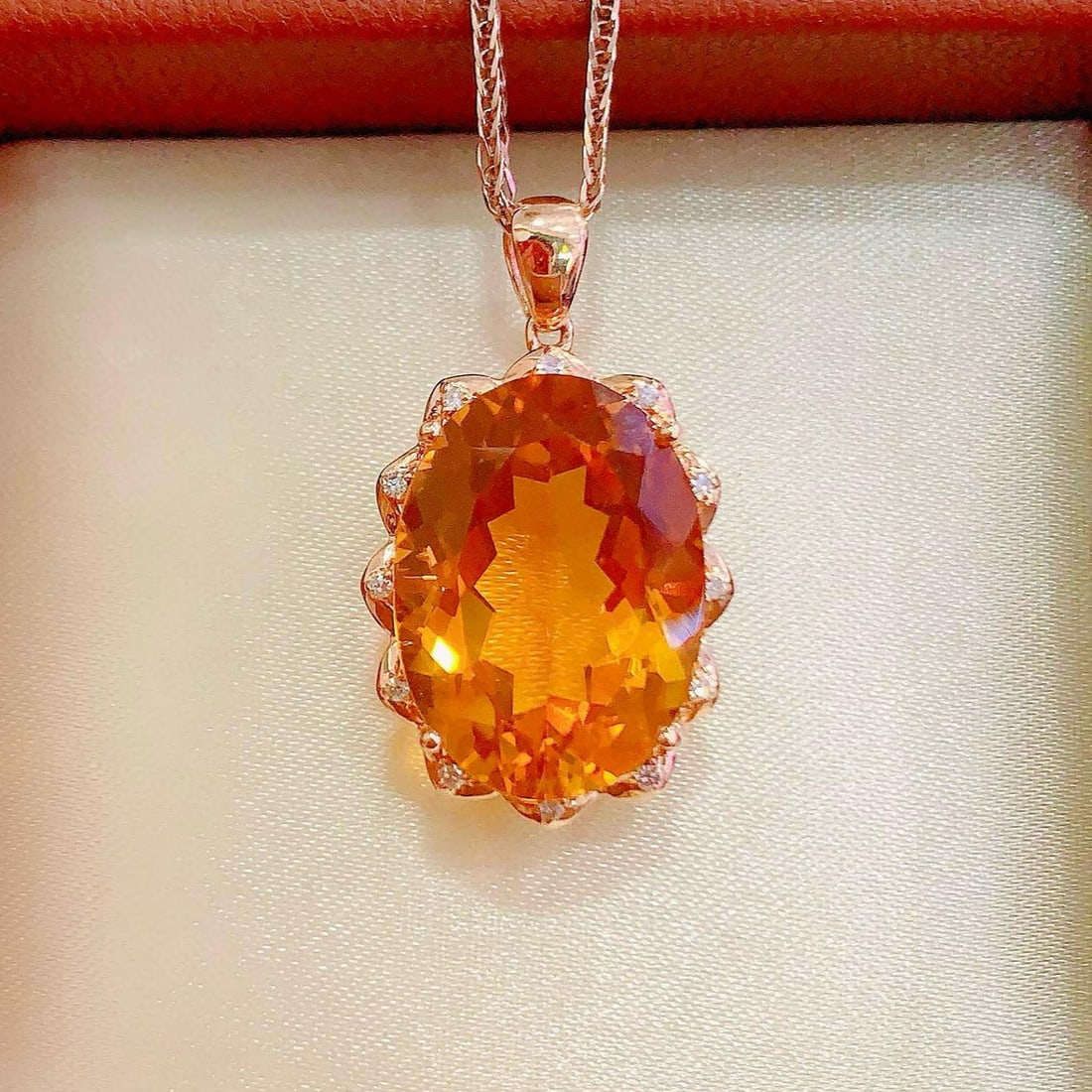 14k Gold 12.73 Ctw Natural Citrine & Diamond Pendant( Without Chain ): Ref:231117245 // gold content:14k gold // main gemstone:citrine // shape:oval // carat weight:12. 7ct // color:yellow // treatment:natural // // adjacent gemstone 2 : diamond // number of stones:12