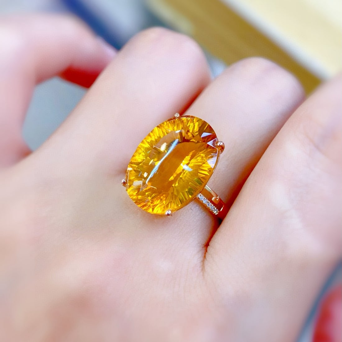14k Gold 10.58 Ctw Natural Citrine & Diamond Ring - 4