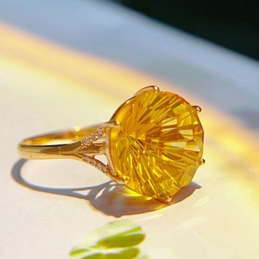 14k Gold 6.85 Ctw Natural Citrine & Diamond Ring - 2