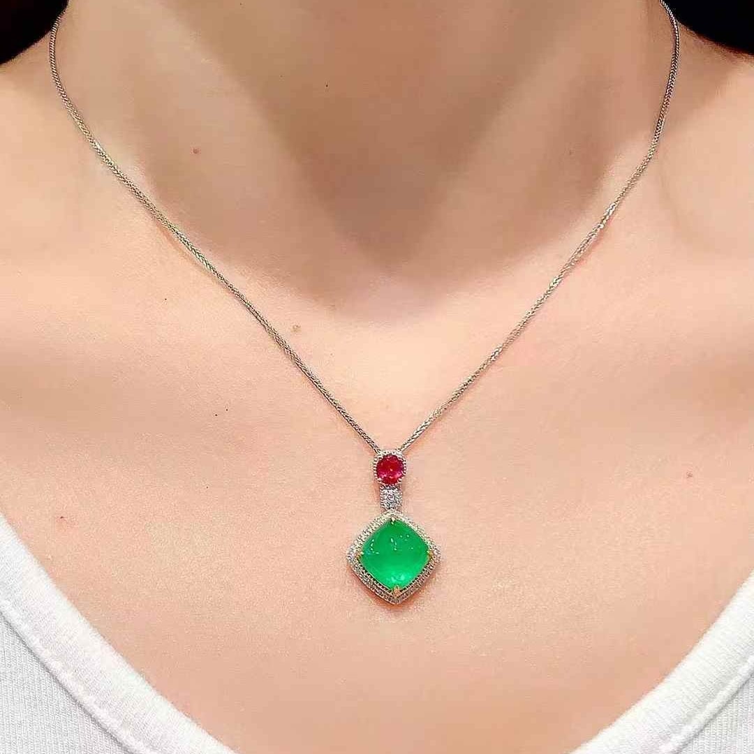 14k Gold 4.6 Ctw Natural Emerald & Ruby Pendant( Without Chain ) - 5