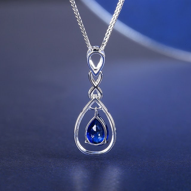 14k Gold 1.07 Ctw Natural Sapphire & Diamond Pendant( Without Chain ) - 4