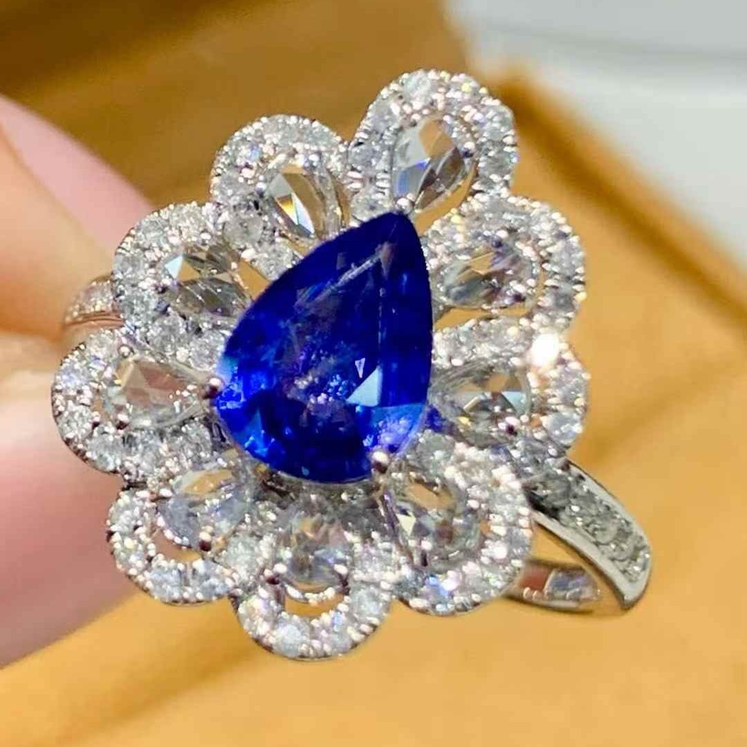 14k Gold 1.1 Ct Natural Sapphire & Diamond Ring - 3