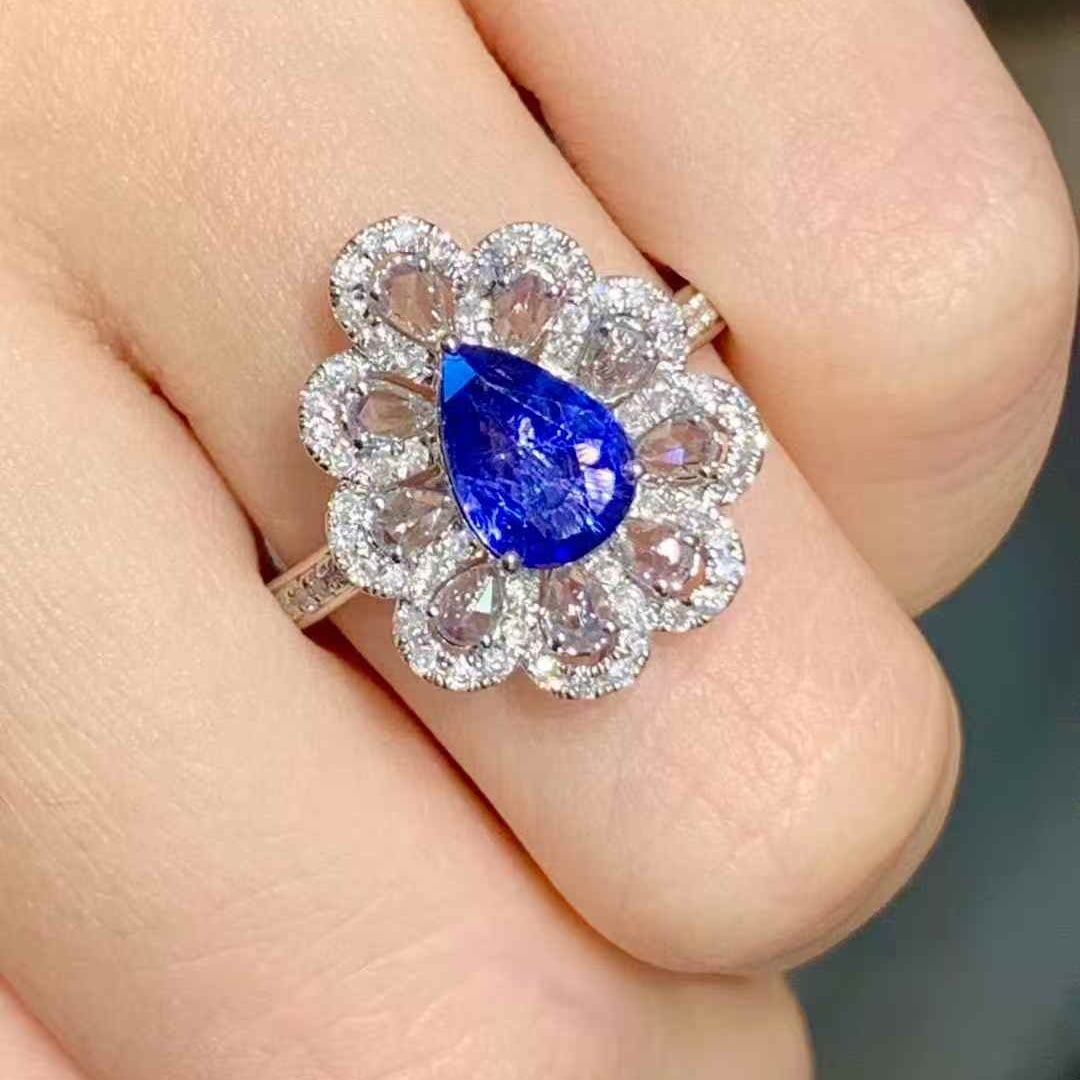 14k Gold 1.1 Ct Natural Sapphire & Diamond Ring - 6