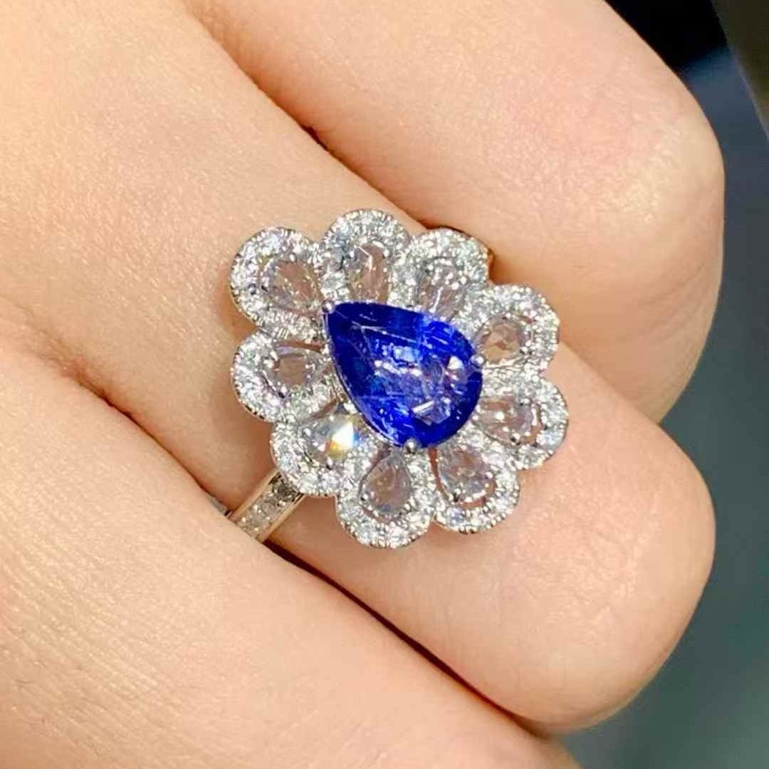 14k Gold 1.1 Ct Natural Sapphire & Diamond Ring - 7