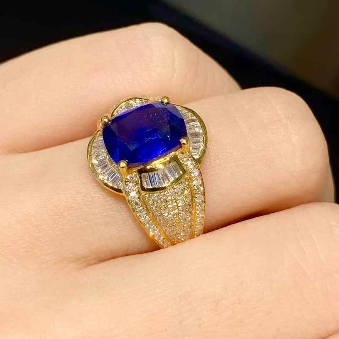 14k Gold 2.7 Ct Natural Sapphire & Diamond Ring - 4