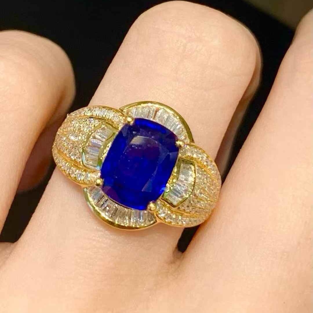 14k Gold 2.7 Ct Natural Sapphire & Diamond Ring - 5