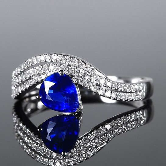 14k Gold 1.20 Ctw Natural Sapphire & Diamond Ring - 2