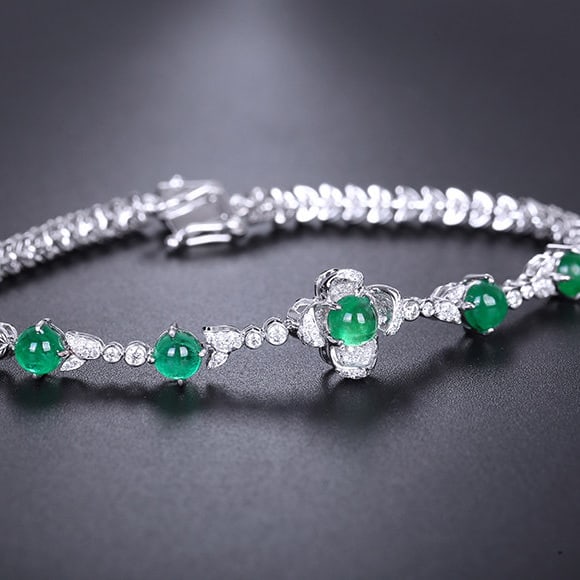 14k Gold 3.47 Ctw Natural Emerald & Diamond Bracelet - 2