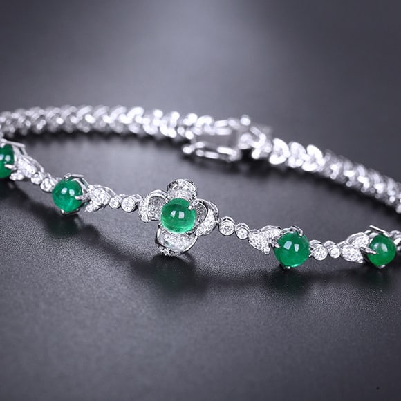 14k Gold 3.47 Ctw Natural Emerald & Diamond Bracelet - 3