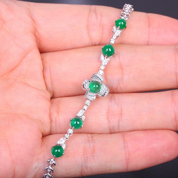 14k Gold 3.47 Ctw Natural Emerald & Diamond Bracelet - 7