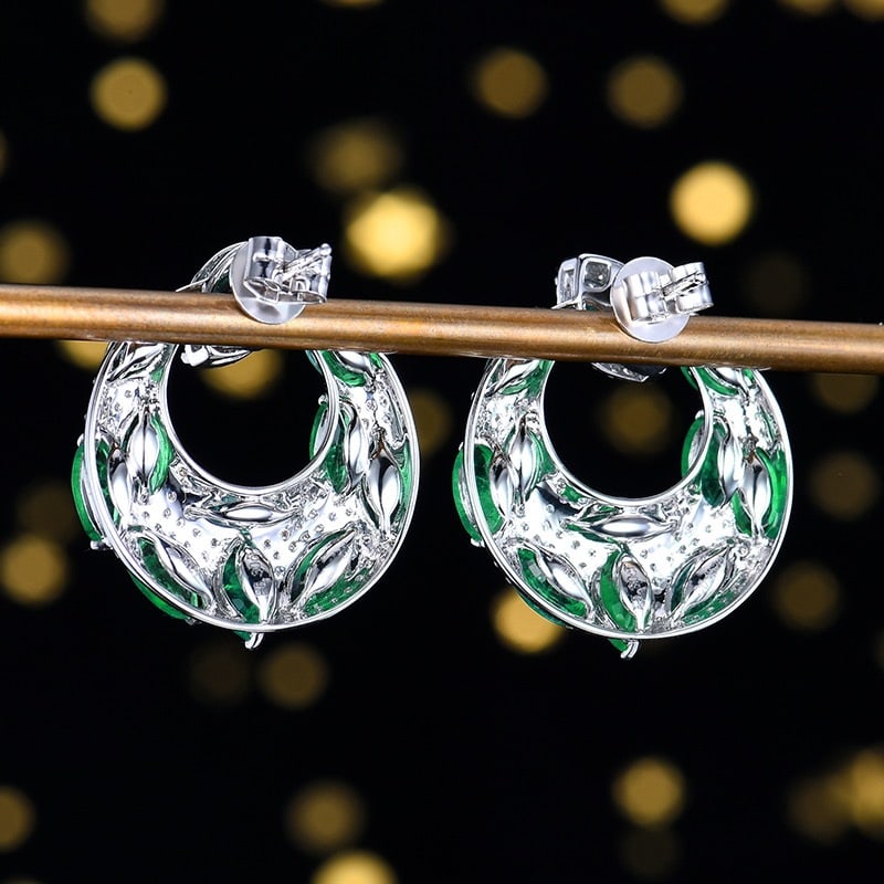 14k Gold 5.65 Ctw Natural Emerald & Diamond Earrings - 7