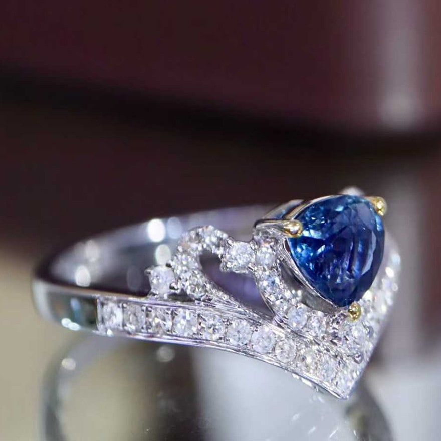 14k Gold 1.01 Ctw Natural Sapphire & Diamond Ring - 3