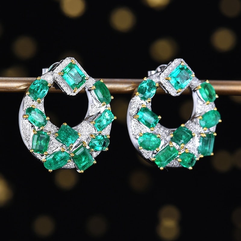 14k Gold 5.41 Ctw Natural Emerald & Diamond Earrings - 3
