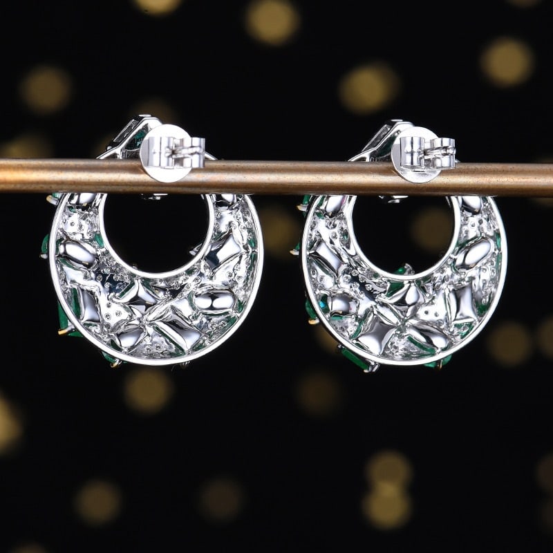 14k Gold 5.41 Ctw Natural Emerald & Diamond Earrings - 4