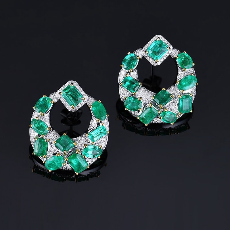 14k Gold 5.41 Ctw Natural Emerald & Diamond Earrings - 5