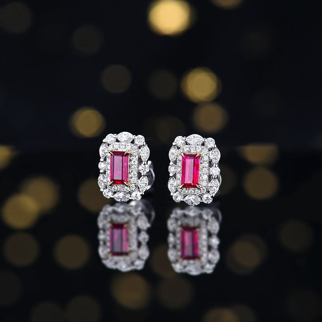 14k Gold 0.98 Ctw Natural Ruby & Diamond Earrings - 2
