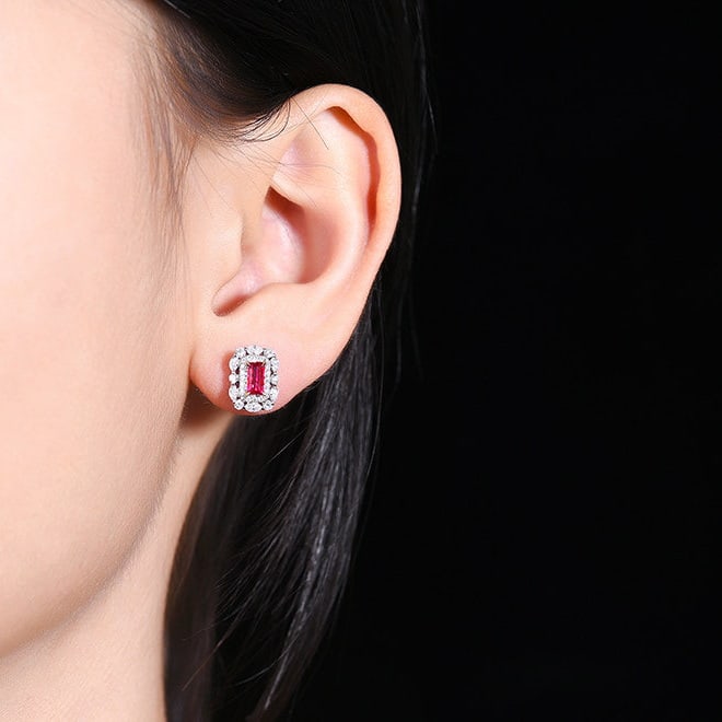 14k Gold 0.98 Ctw Natural Ruby & Diamond Earrings - 6