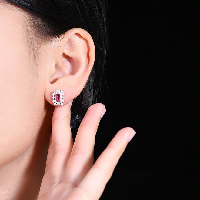 14k Gold 0.98 Ctw Natural Ruby & Diamond Earrings - 7