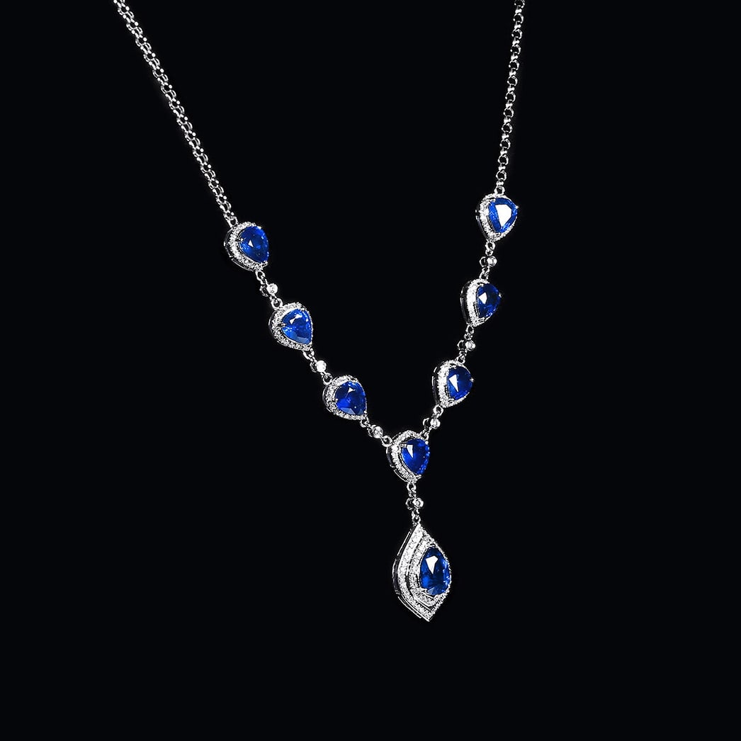 14k Gold 7.15 Ctw Natural Sapphire & Diamond Necklace - 2